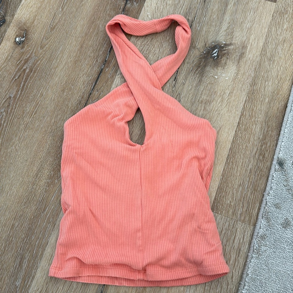Aritzia Wilfred Coral Cross Halter Neck Top
